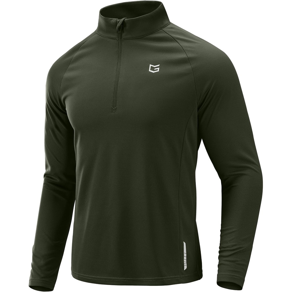 image:imageG Gradual Mens Quarter Zip Pullover Running Athletic Shirts Long SleeveOlive