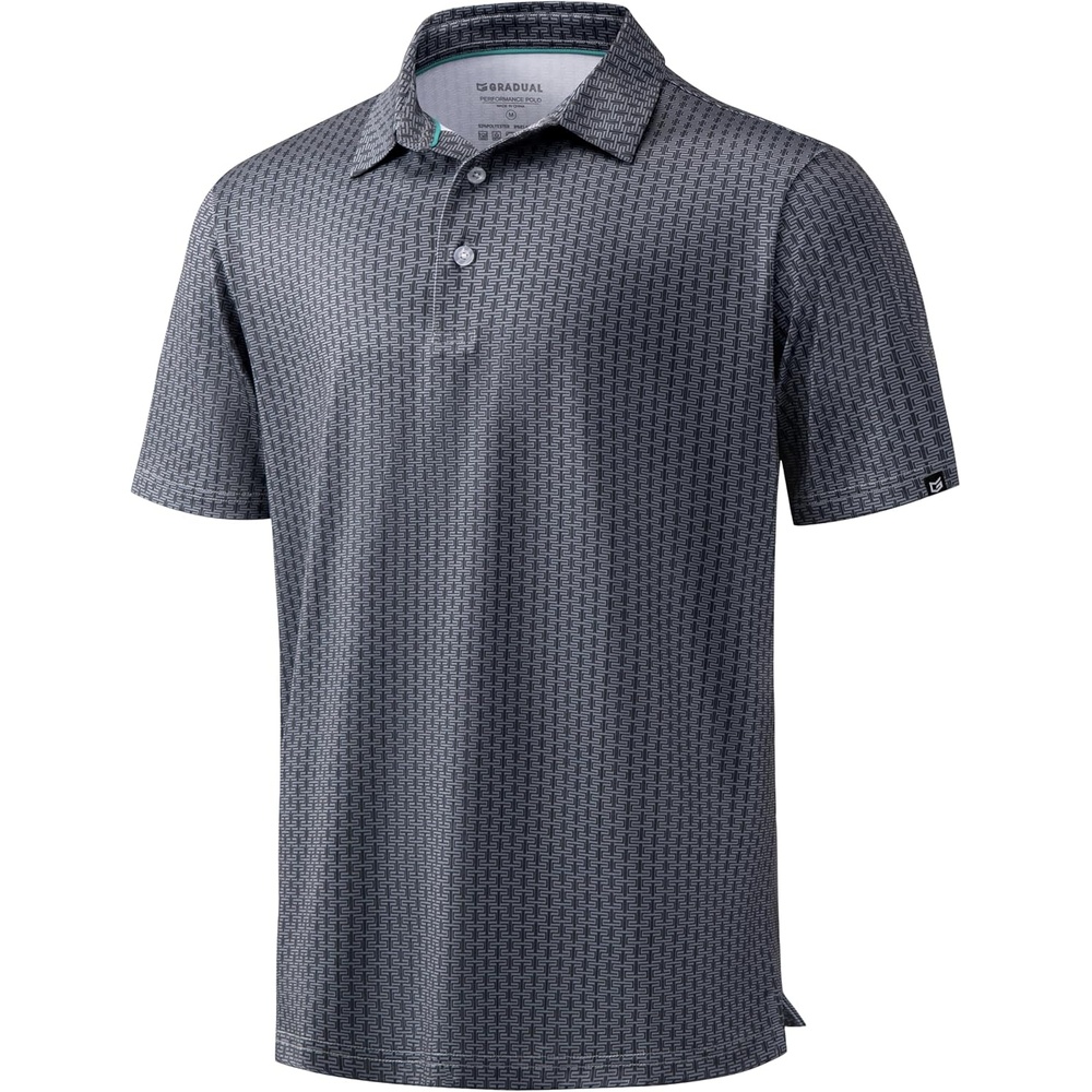 image:imageMens Golf Shirts Dry Fit Micro Print Short Sleeve PoloDeep Grey Texture