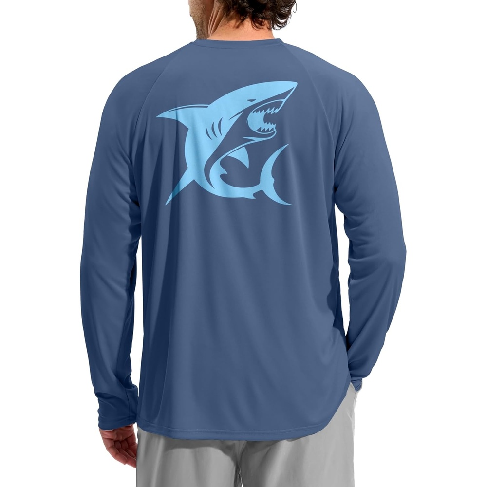image:imageMens Sun Protection Shirts UPF 50 Rash Guard Swim for MenGrey Blue Shark