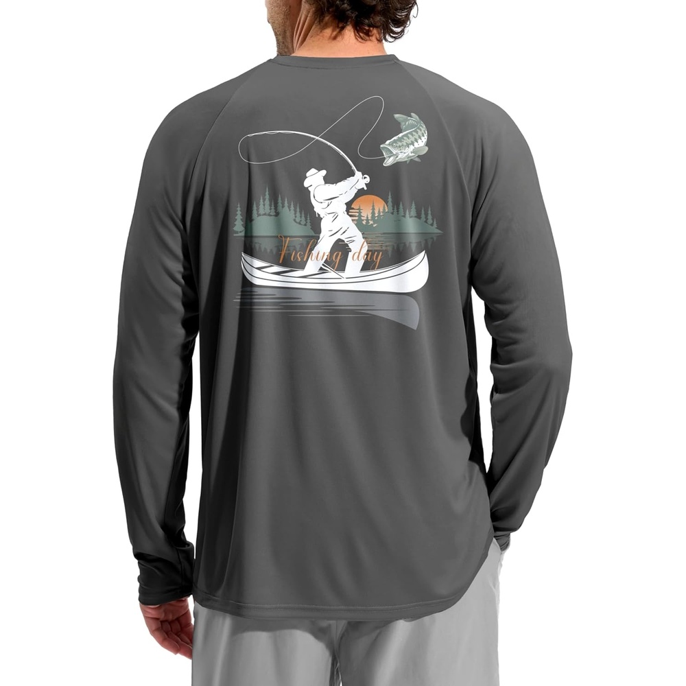 image:imageMens Sun Protection Shirts UPF 50 Rash Guard Swim for MenGrey Fisherman