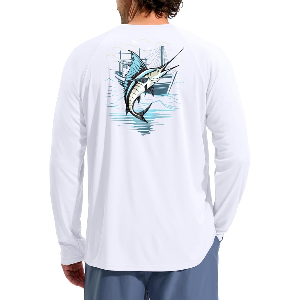 image:imageMens Sun Protection Shirts UPF 50 Rash Guard Swim for MenWhite Marlin