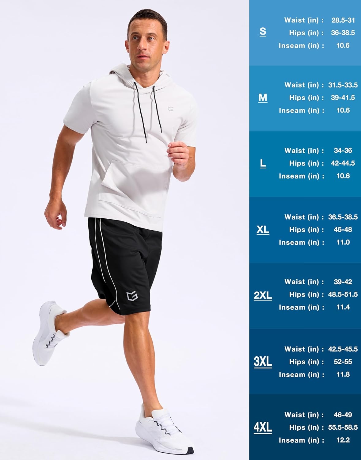 image:imageG Gradual Mens 12 Long Basketball Shorts with PocketsBlackWhite
