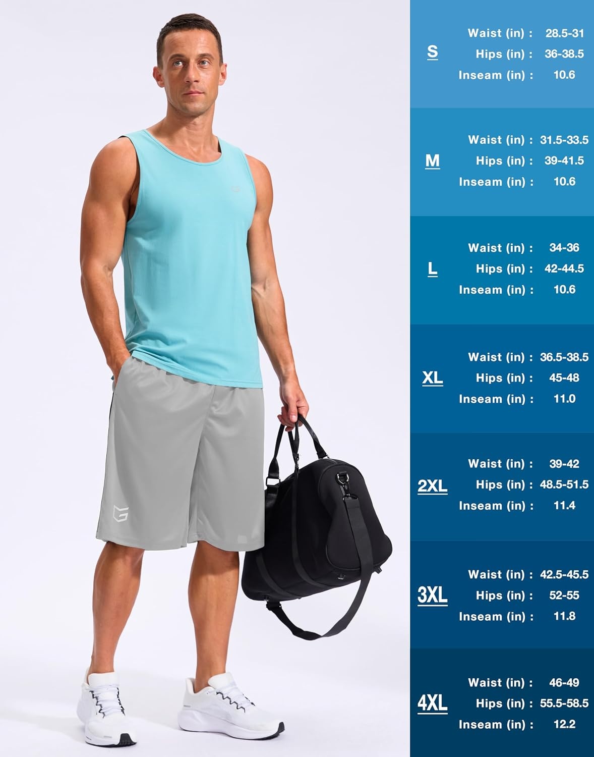 image:imageG Gradual Mens 12 Long Basketball Shorts with PocketsLight Grey