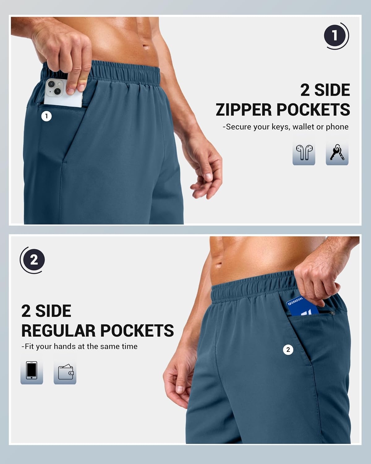 image:imageG Gradual Mens Athletic Running Shorts with 2 Zipper Pockets 7 5 9Blue