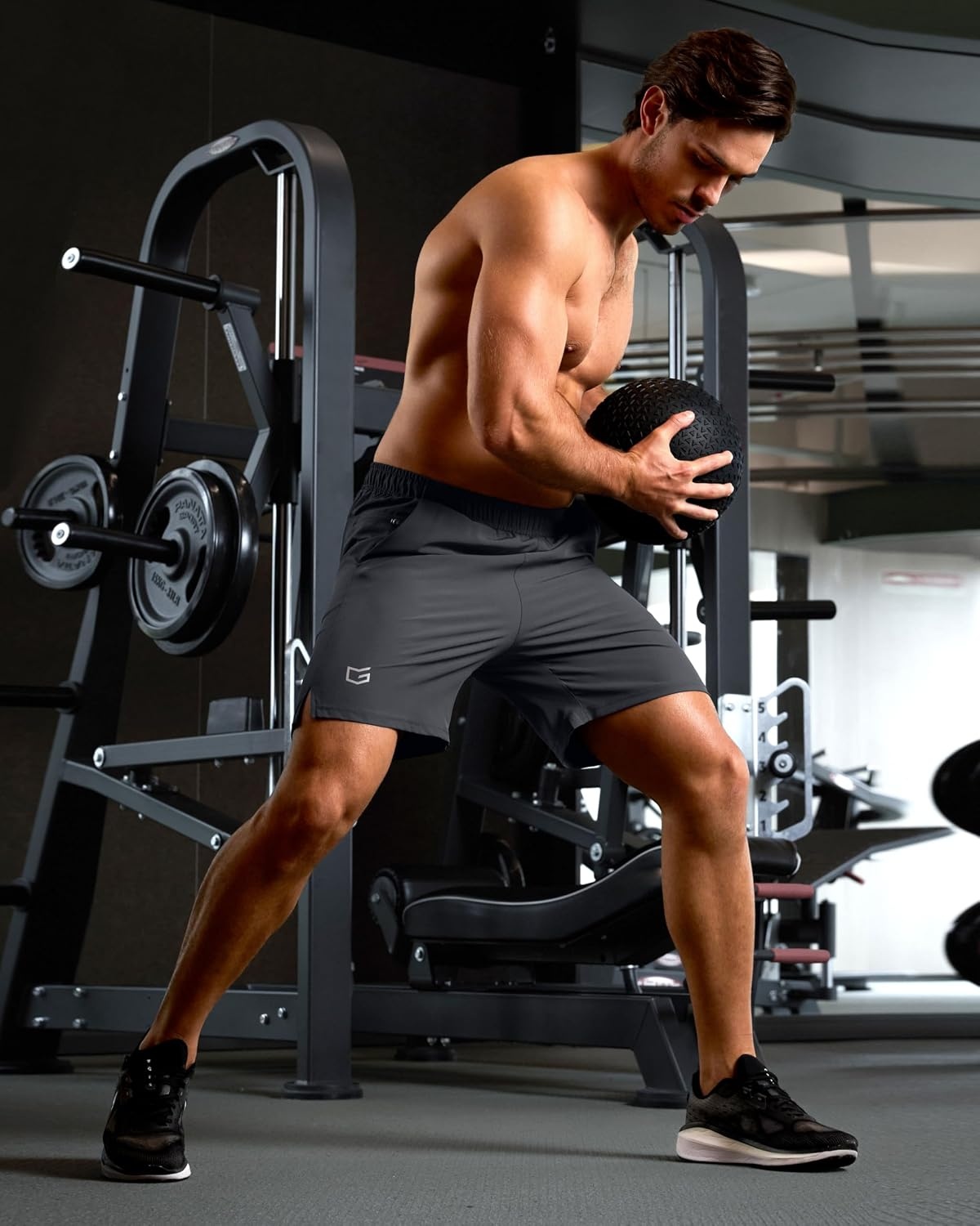 image:imageG Gradual Mens Athletic Running Shorts with 2 Zipper Pockets 7 5 9Dark Grey