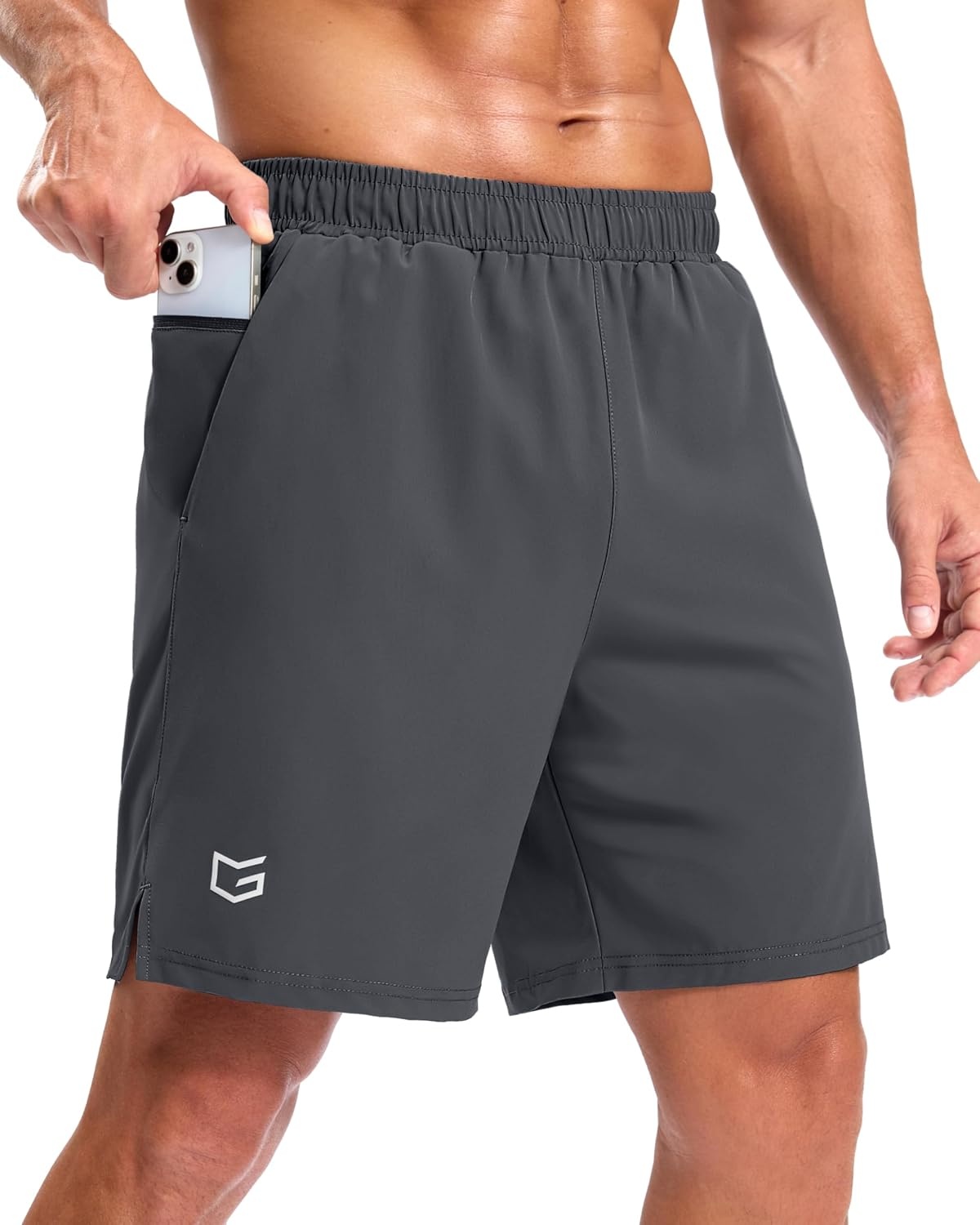 image:imageG Gradual Mens Athletic Running Shorts with 2 Zipper Pockets 7 5 9Dark Grey