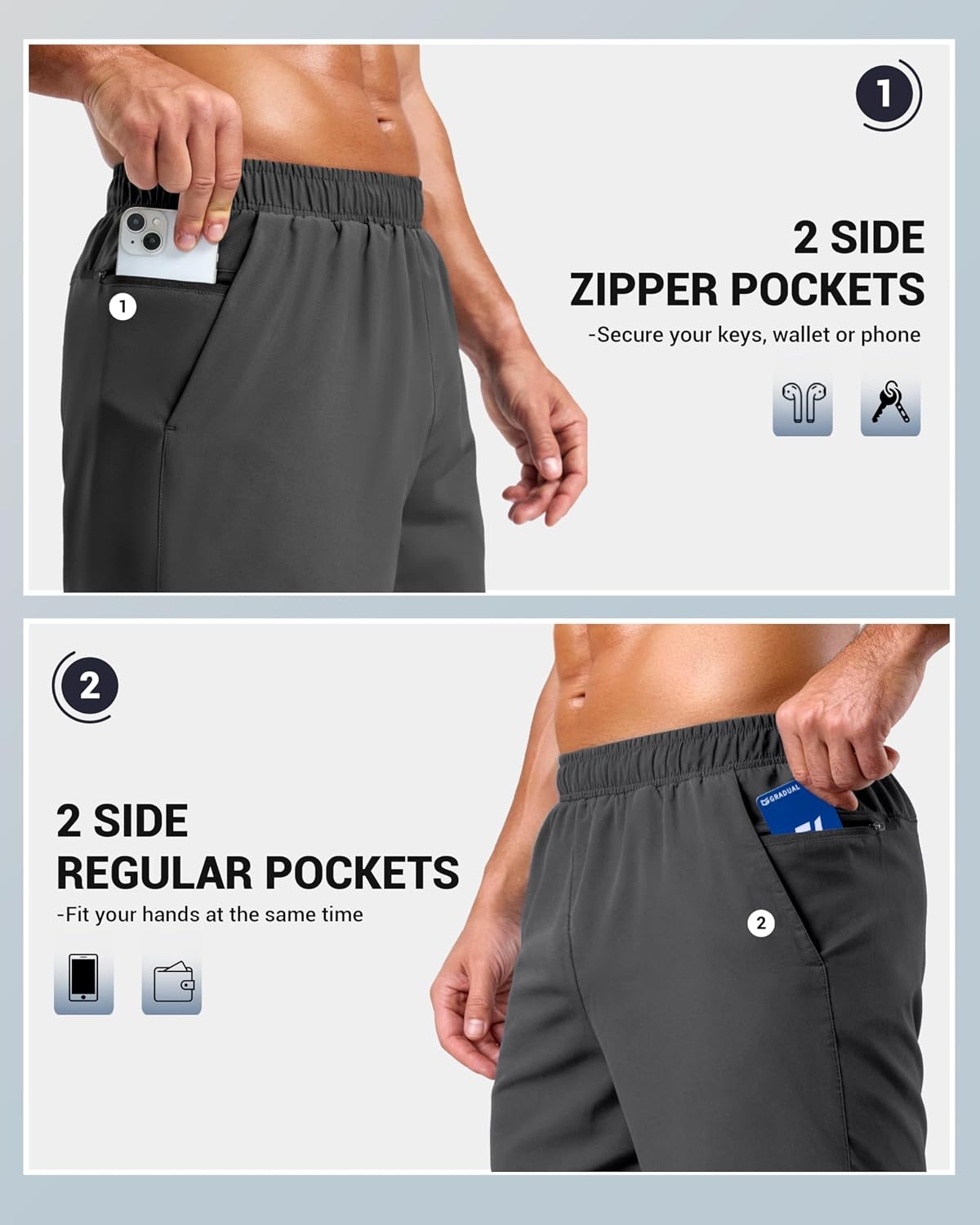 image:imageG Gradual Mens Athletic Running Shorts with 2 Zipper Pockets 7 5 9Dark Grey