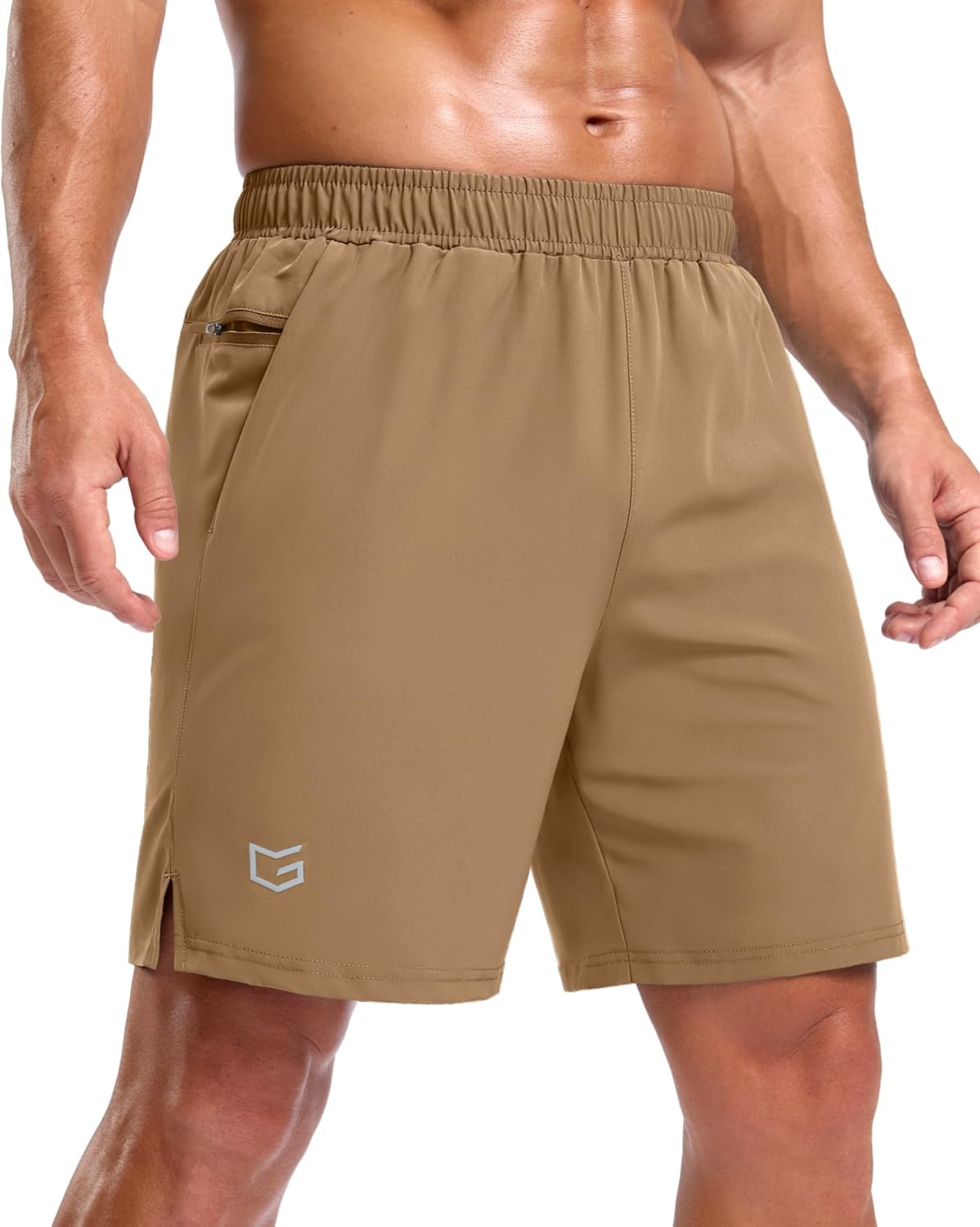 image:imageG Gradual Mens Athletic Running Shorts with 2 Zipper Pockets 7 5 9Dark Khaki