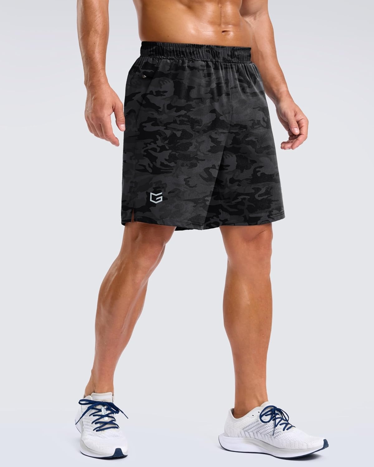 image:imageG Gradual Mens Athletic Running Shorts with 2 Zipper Pockets 7 5 9Grey Camo