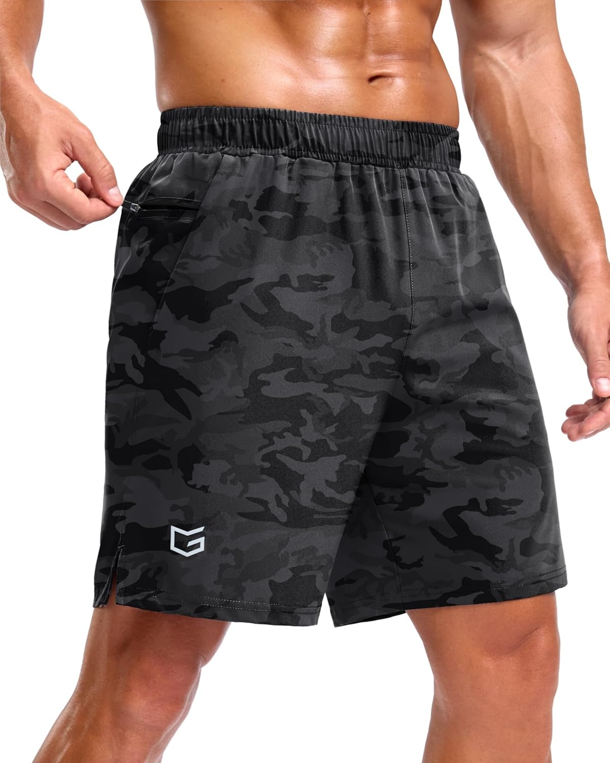 image:imageG Gradual Mens Athletic Running Shorts with 2 Zipper Pockets 7 5 9Grey Camo