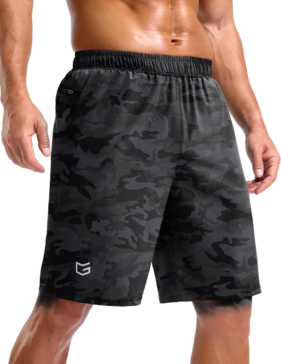 image:imageG Gradual Mens Athletic Running Shorts with 2 Zipper Pockets 7 5 9Grey Camo
