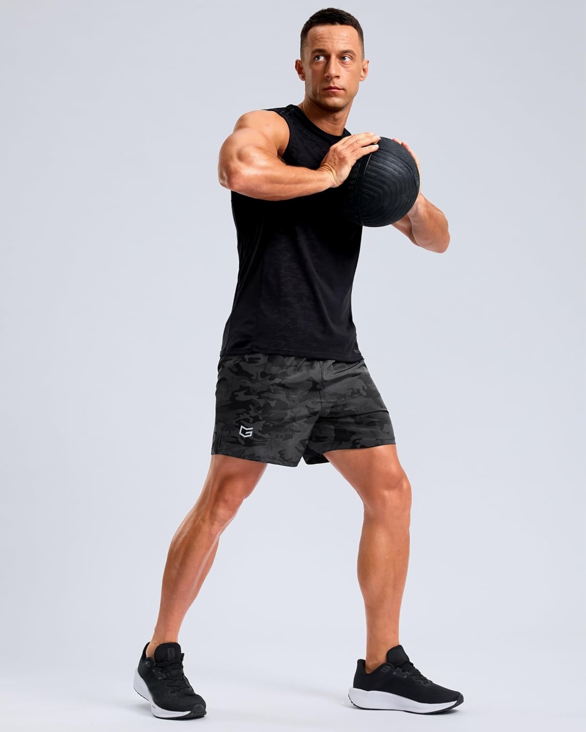 image:imageG Gradual Mens Athletic Running Shorts with 2 Zipper Pockets 7 5 9Grey Camo