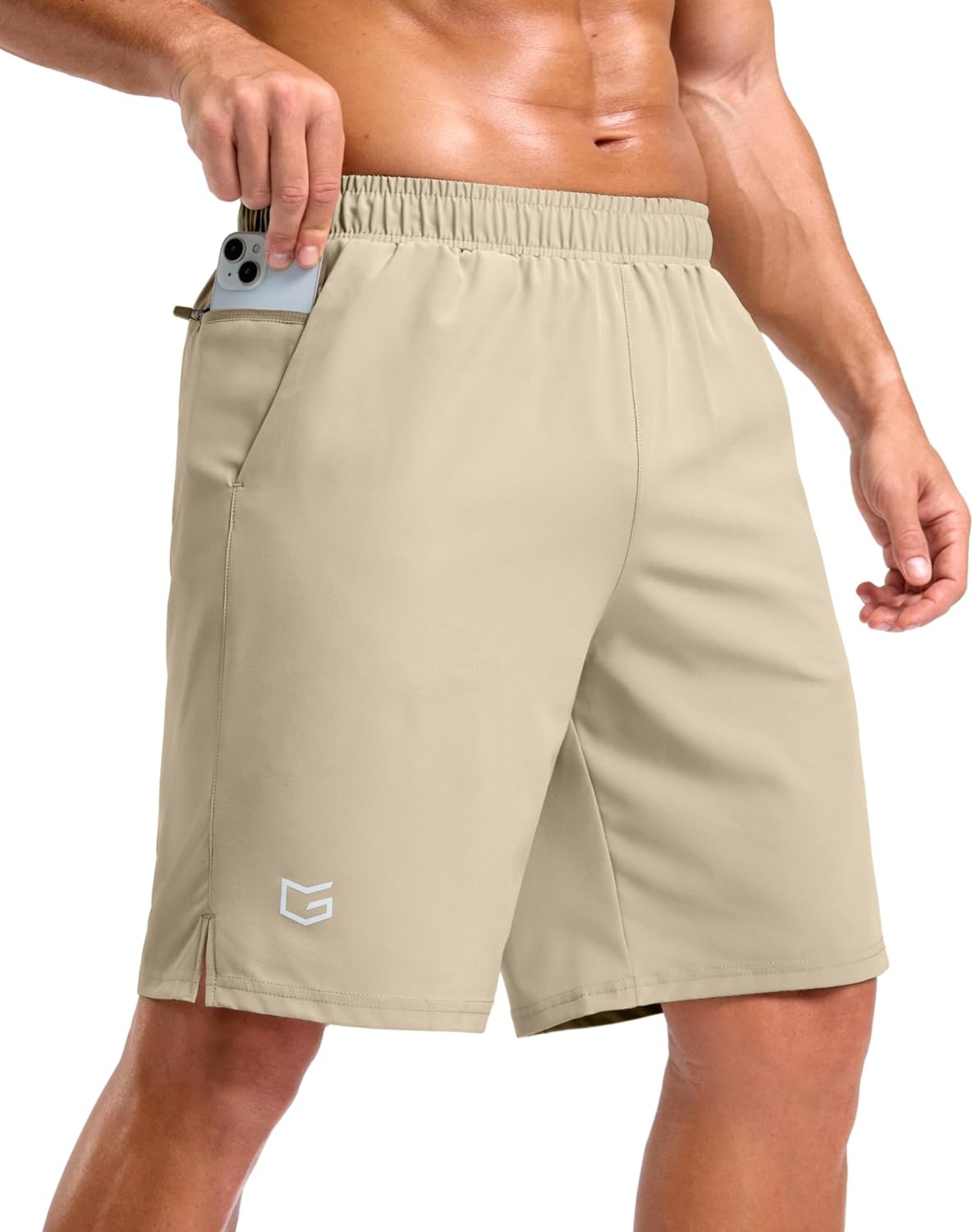 image:imageG Gradual Mens Athletic Running Shorts with 2 Zipper Pockets 7 5 9Khaki