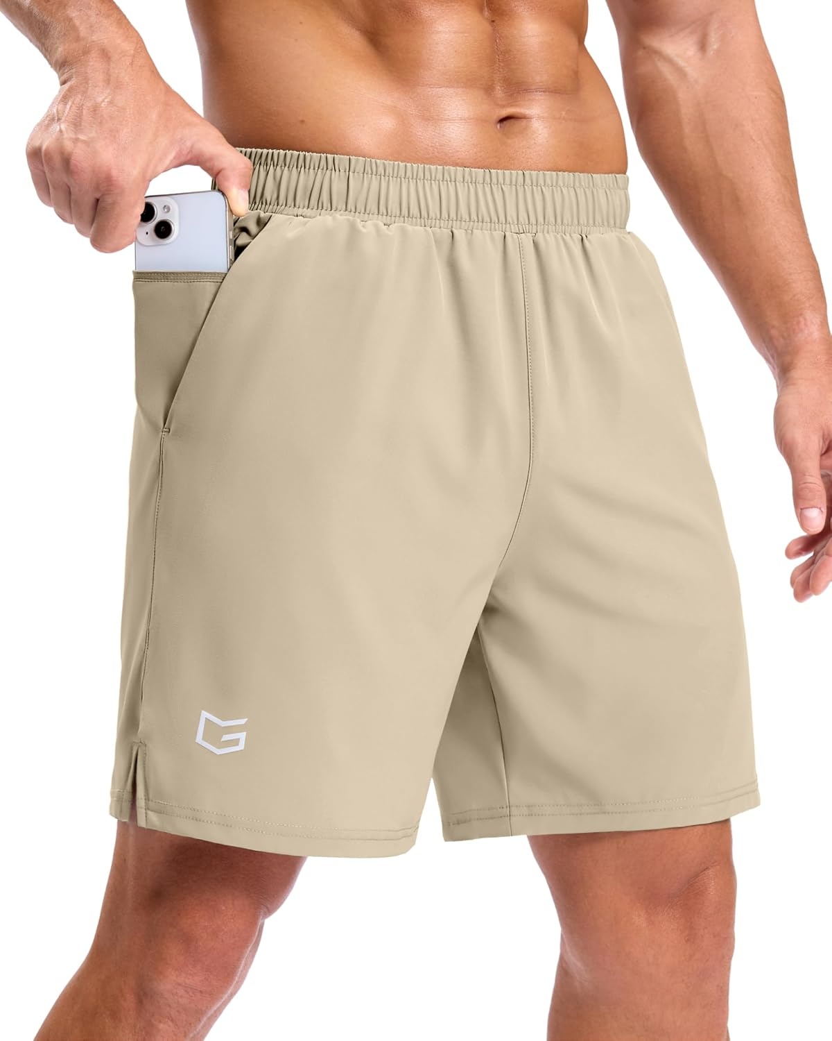 image:imageG Gradual Mens Athletic Running Shorts with 2 Zipper Pockets 7 5 9Khaki