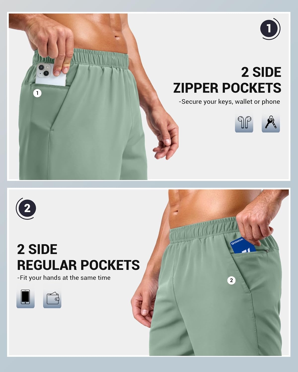 image:imageG Gradual Mens Athletic Running Shorts with 2 Zipper Pockets 7 5 9Lodenfrost