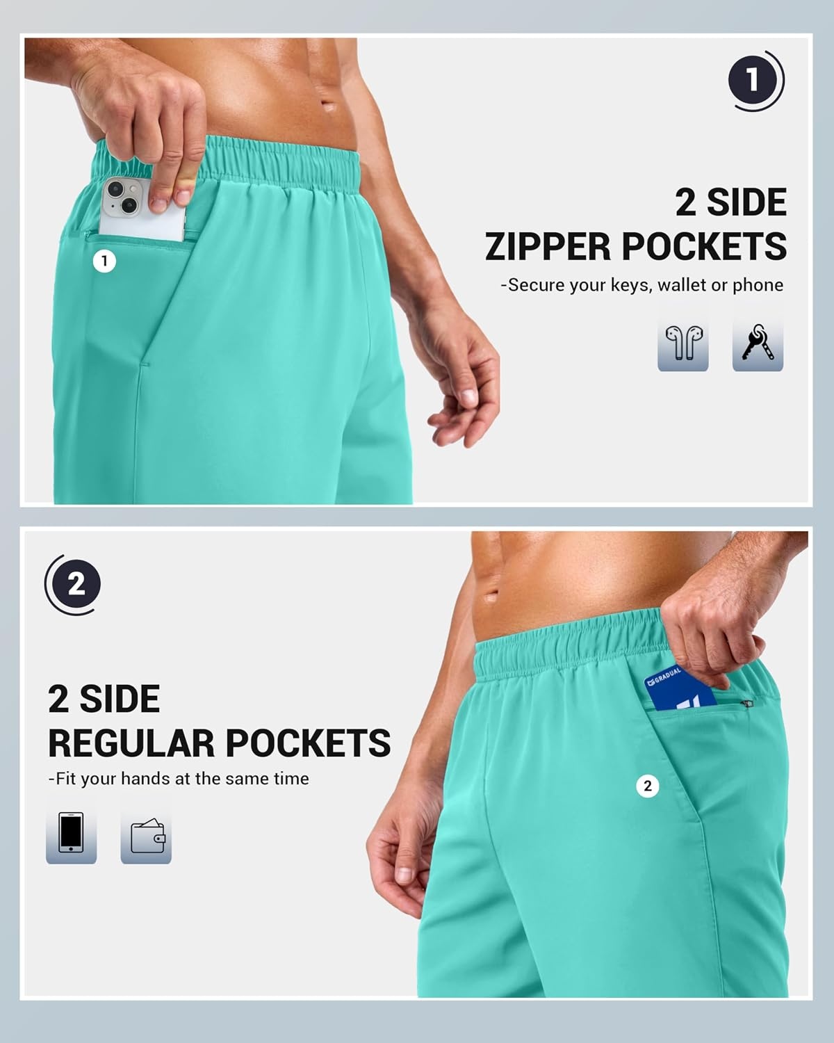 image:imageG Gradual Mens Athletic Running Shorts with 2 Zipper Pockets 7 5 9Mint Green