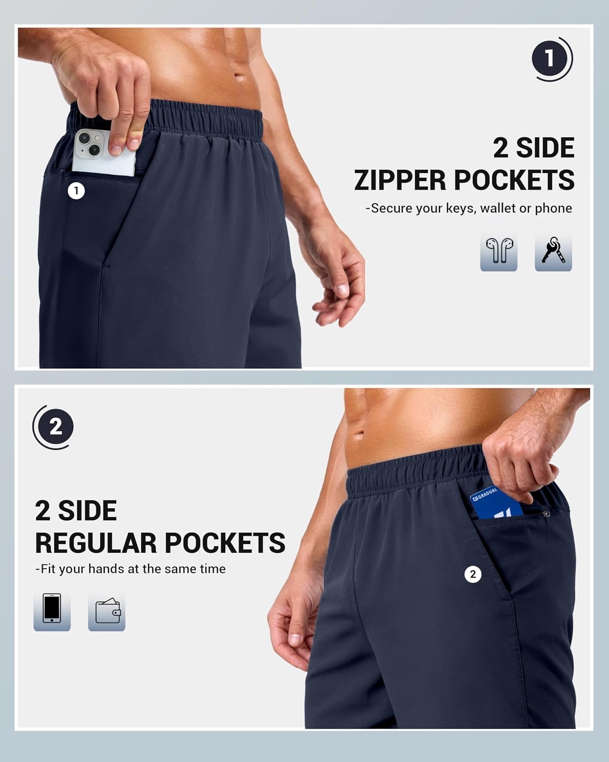 image:imageG Gradual Mens Athletic Running Shorts with 2 Zipper Pockets 7 5 9Navy