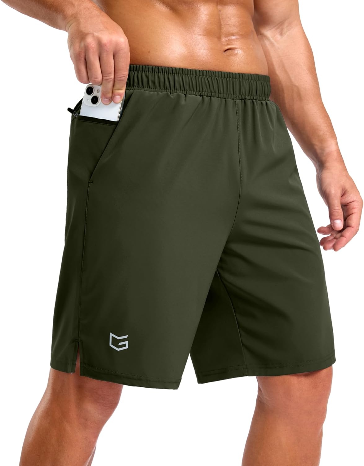 image:imageG Gradual Mens Athletic Running Shorts with 2 Zipper Pockets 7 5 9Olive