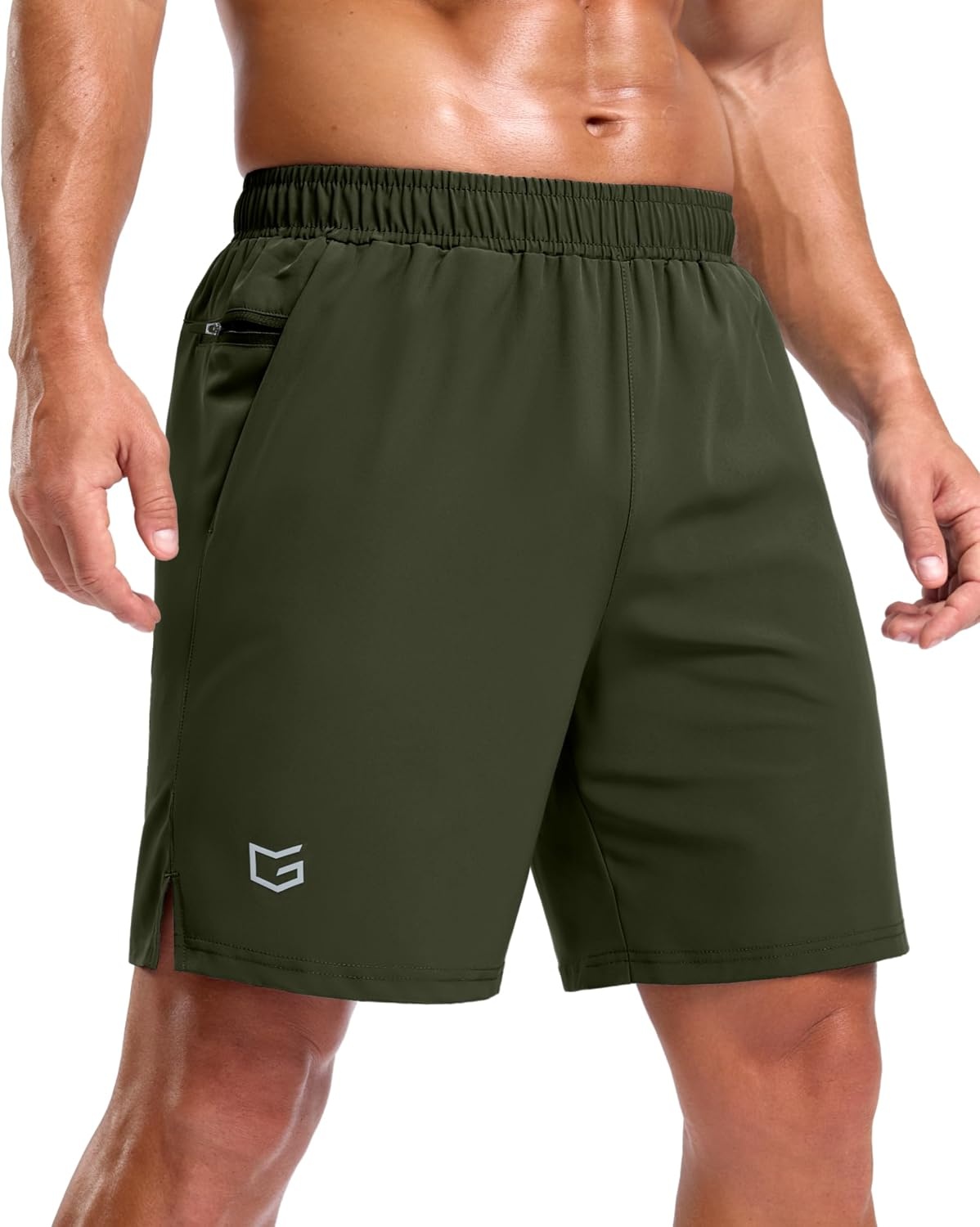 image:imageG Gradual Mens Athletic Running Shorts with 2 Zipper Pockets 7 5 9Olive
