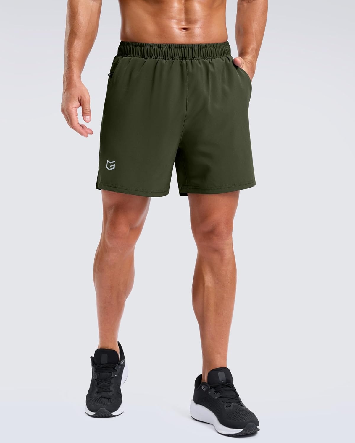 image:imageG Gradual Mens Athletic Running Shorts with 2 Zipper Pockets 7 5 9Olive