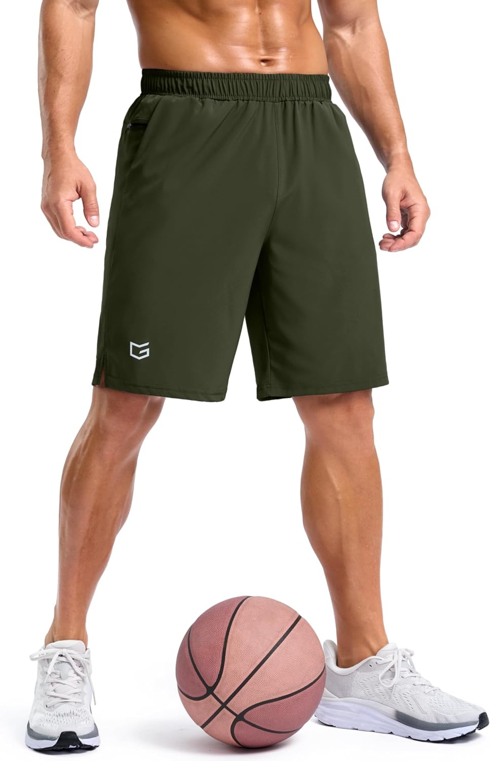image:imageG Gradual Mens Athletic Running Shorts with 2 Zipper Pockets 7 5 9Olive