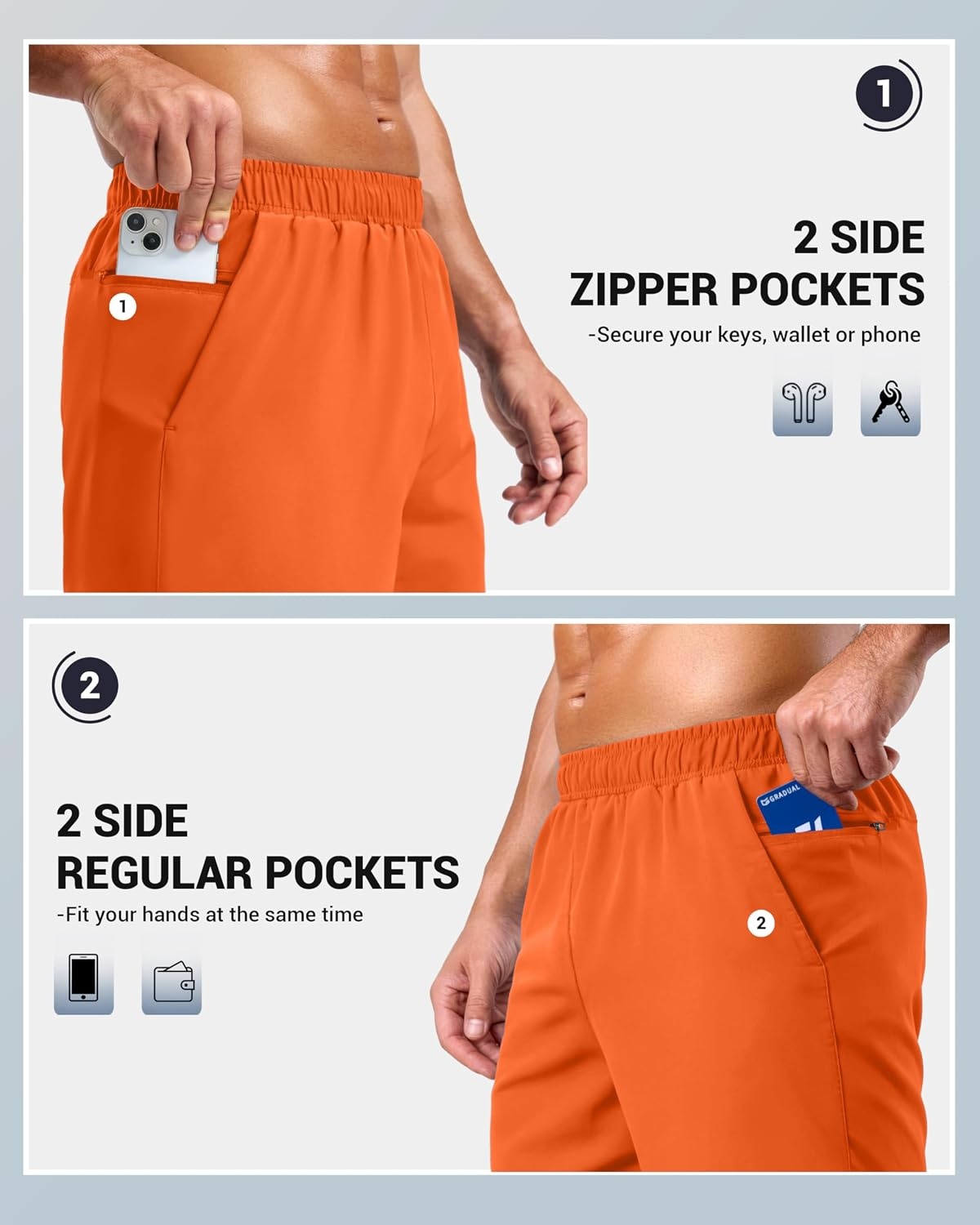 image:imageG Gradual Mens Athletic Running Shorts with 2 Zipper Pockets 7 5 9Orange