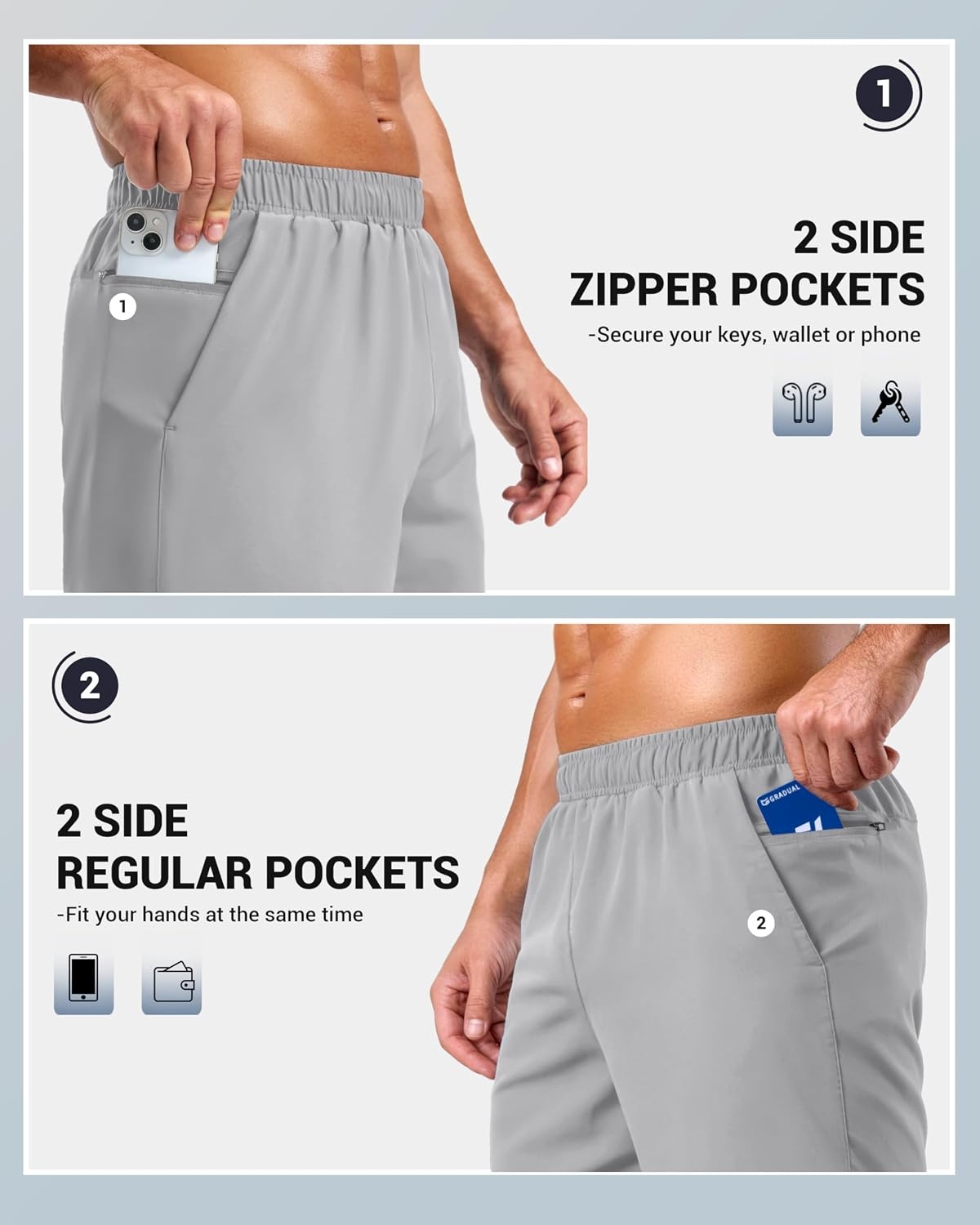 image:imageG Gradual Mens Athletic Running Shorts with 2 Zipper Pockets 7 5 9Platinum Grey