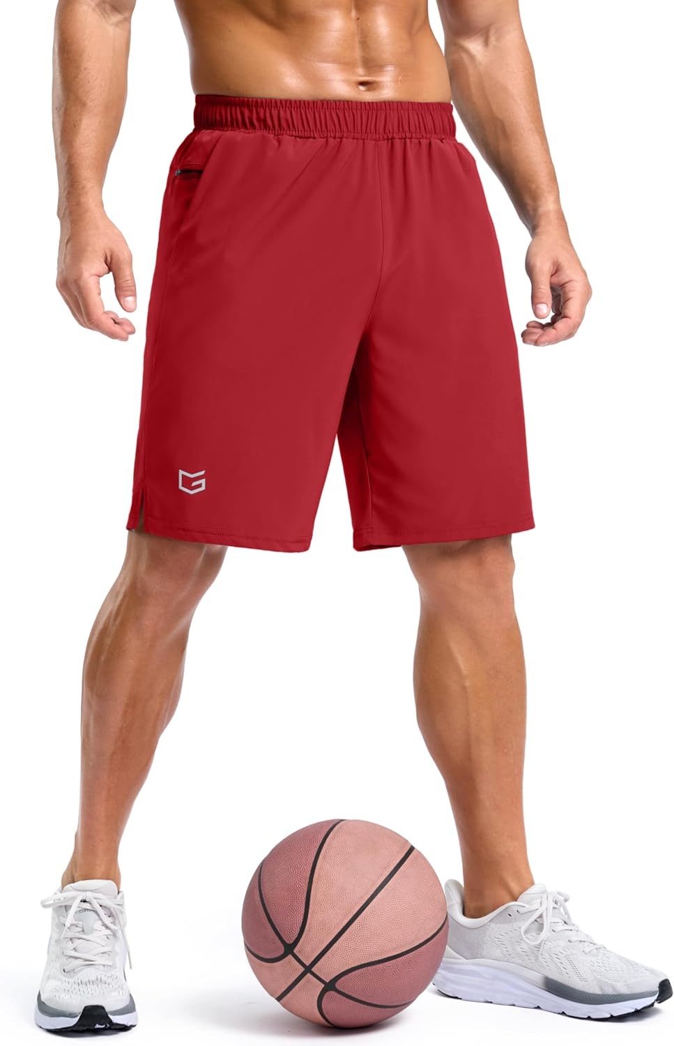 image:imageG Gradual Mens Athletic Running Shorts with 2 Zipper Pockets 7 5 9Red