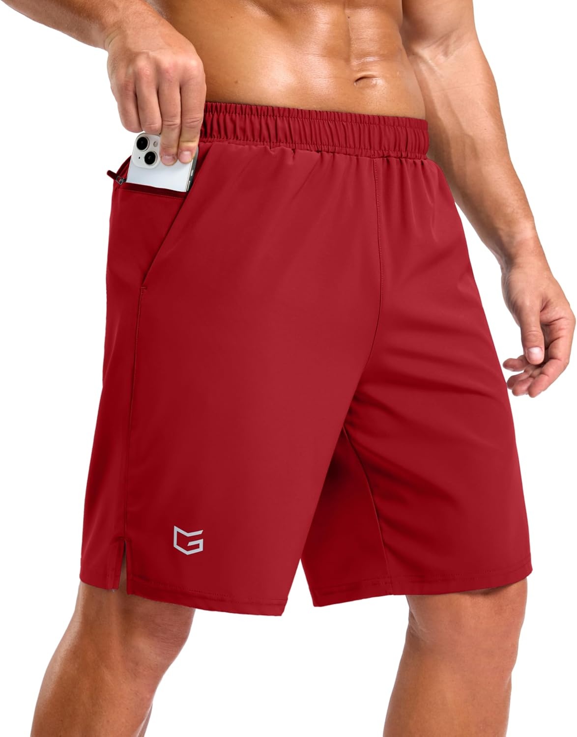 image:imageG Gradual Mens Athletic Running Shorts with 2 Zipper Pockets 7 5 9Red