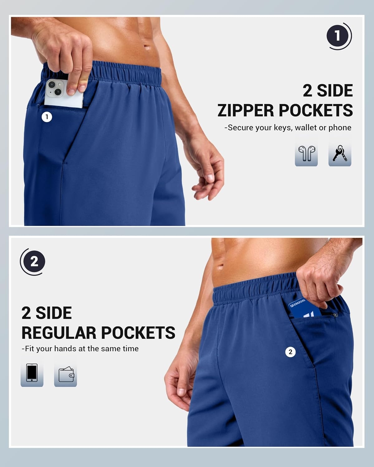image:imageG Gradual Mens Athletic Running Shorts with 2 Zipper Pockets 7 5 9Royal Blue
