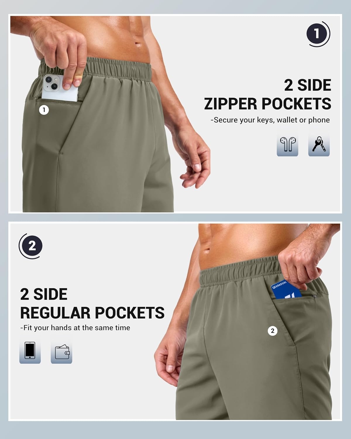 image:imageG Gradual Mens Athletic Running Shorts with 2 Zipper Pockets 7 5 9Sage Green