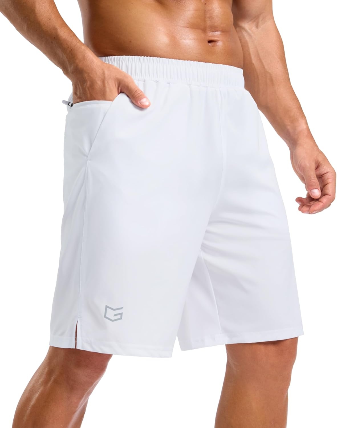 image:imageG Gradual Mens Athletic Running Shorts with 2 Zipper Pockets 7 5 9White