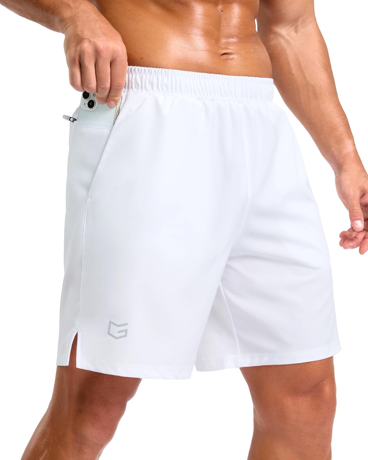 image:imageG Gradual Mens Athletic Running Shorts with 2 Zipper Pockets 7 5 9White