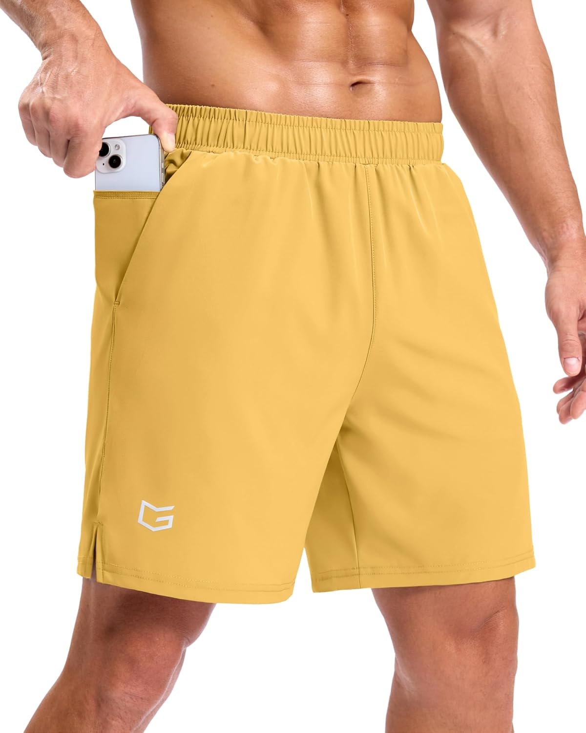 image:imageG Gradual Mens Athletic Running Shorts with 2 Zipper Pockets 7 5 9Yellow