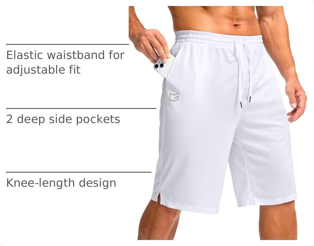 image:imageG Gradual Mens Athletic Shorts with Pockets 9 11 Long Basketball ShortsWhite