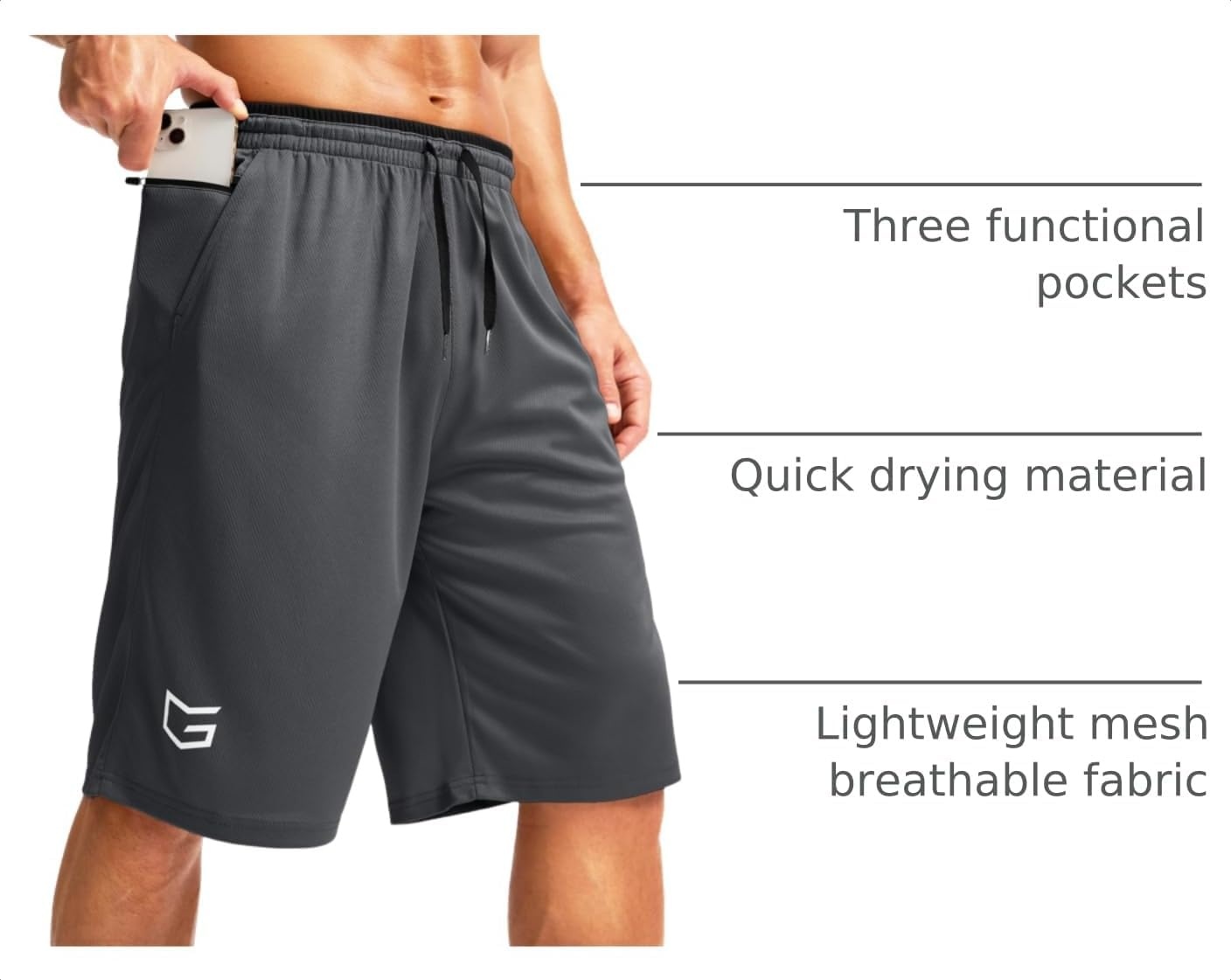 image:imageG Gradual Mens Long Basketball Gym Shorts 911 with PocketsDark Gray