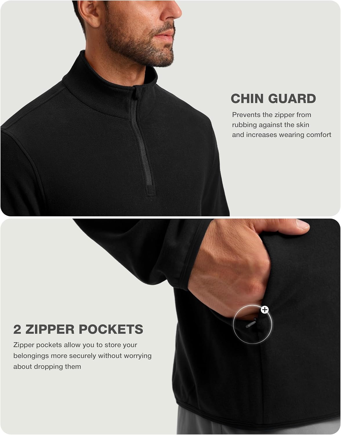 image:imageG Gradual Mens Quarter Zip Pullover Fleece with Zipper PocketsBlack