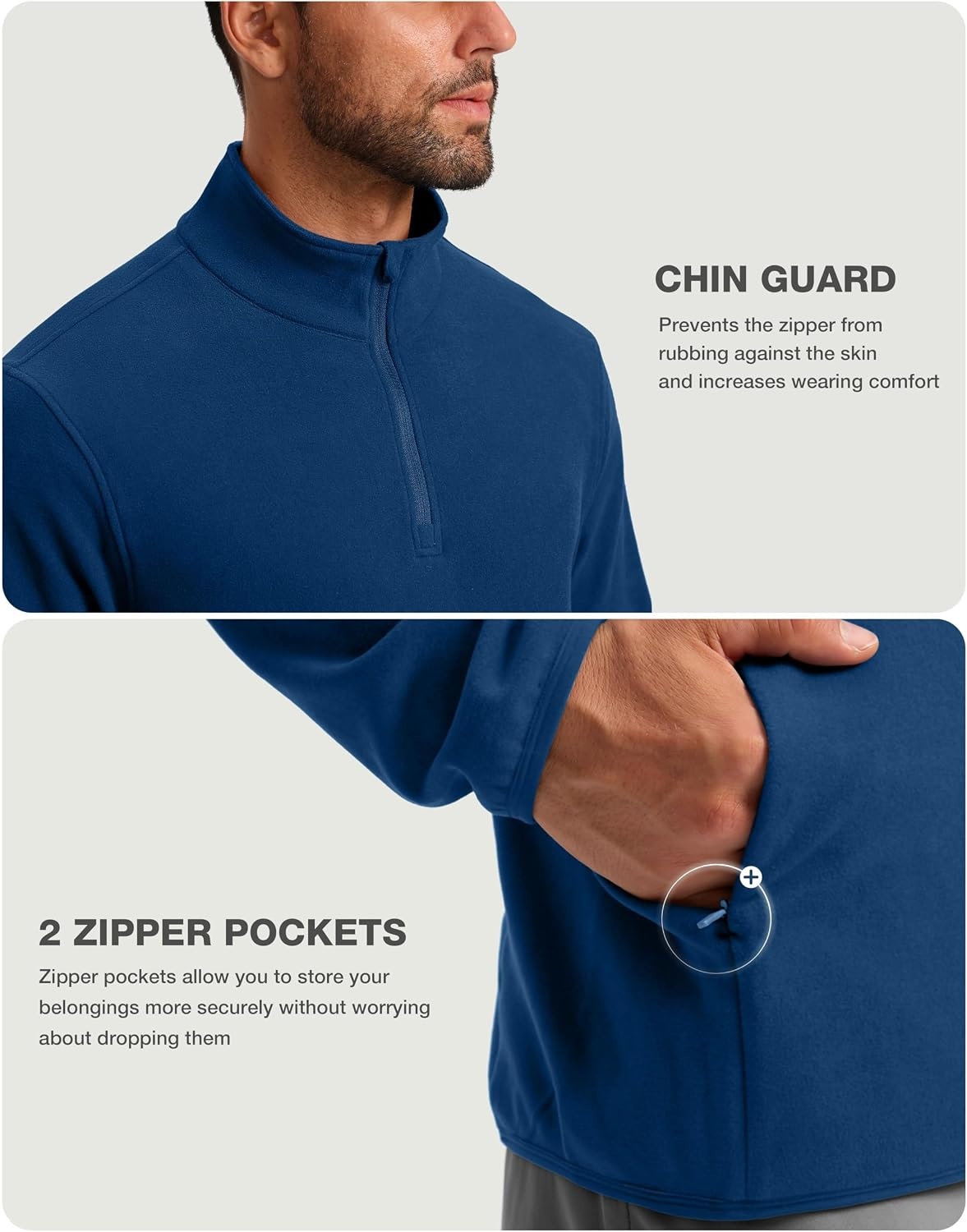 image:imageG Gradual Mens Quarter Zip Pullover Fleece with Zipper PocketsBlue