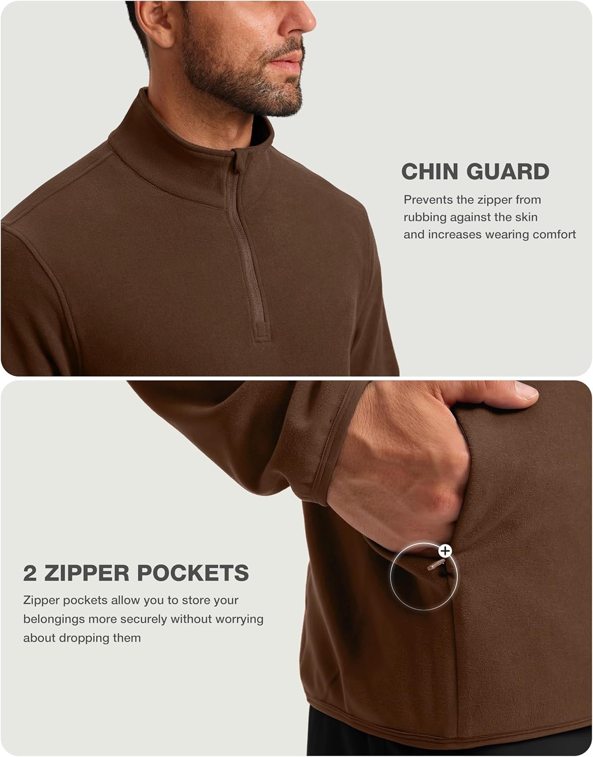 image:imageG Gradual Mens Quarter Zip Pullover Fleece with Zipper PocketsBrown