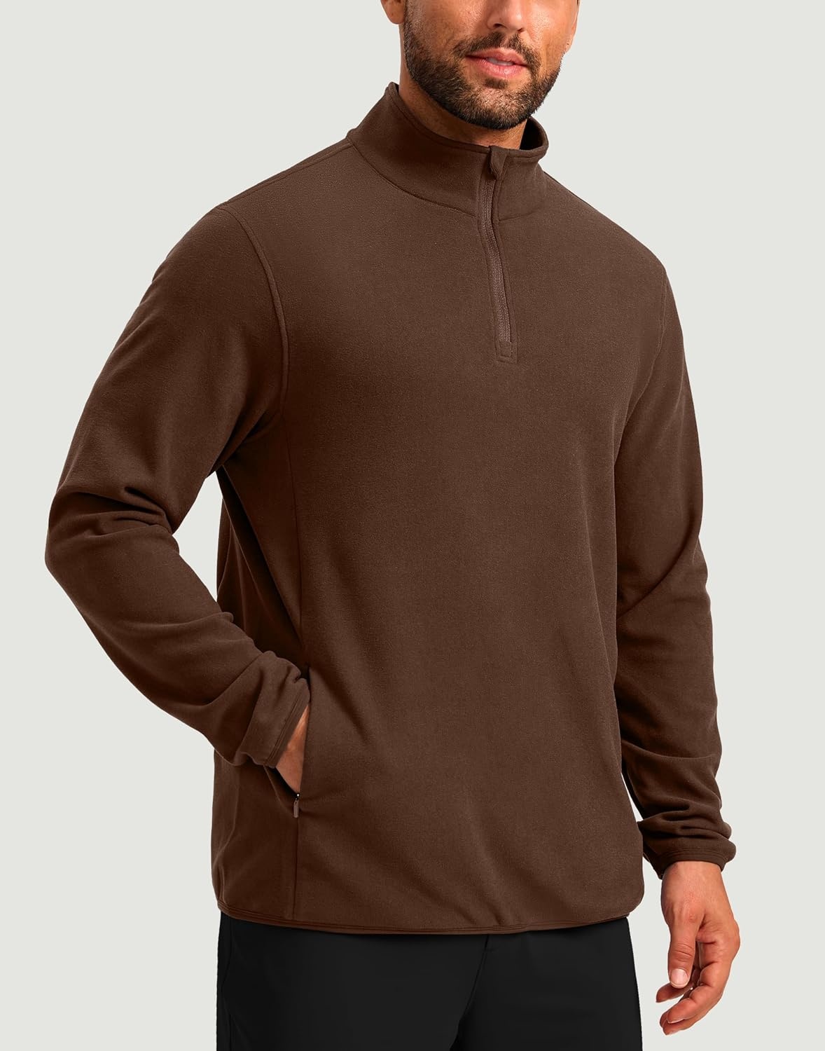 image:imageG Gradual Mens Quarter Zip Pullover Fleece with Zipper PocketsBrown
