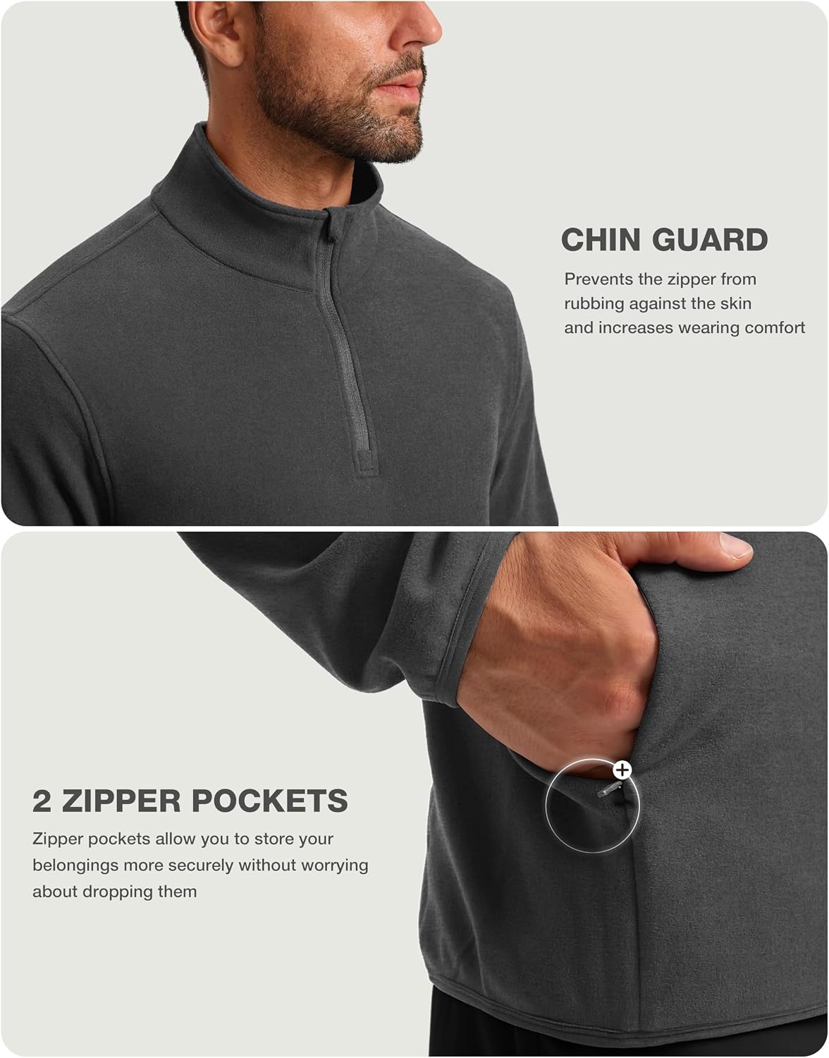 image:imageG Gradual Mens Quarter Zip Pullover Fleece with Zipper PocketsDark Grey