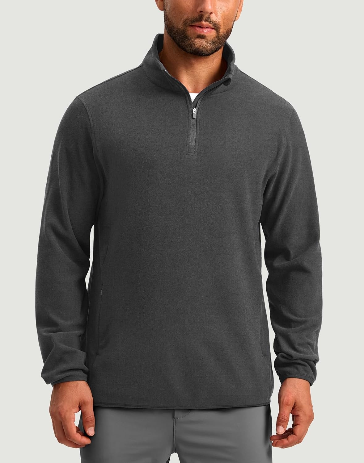 image:imageG Gradual Mens Quarter Zip Pullover Fleece with Zipper PocketsDark Grey