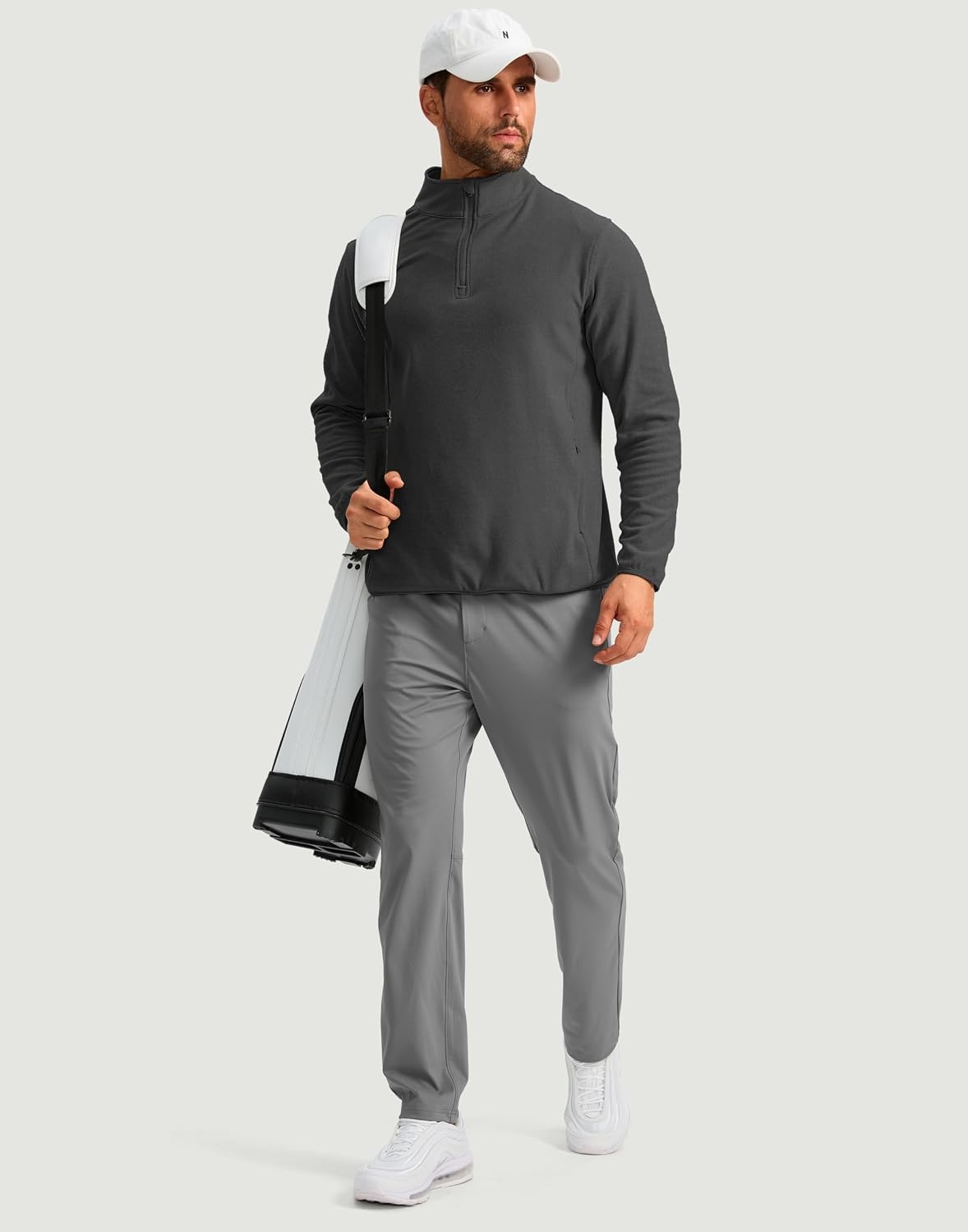 image:imageG Gradual Mens Quarter Zip Pullover Fleece with Zipper PocketsDark Grey