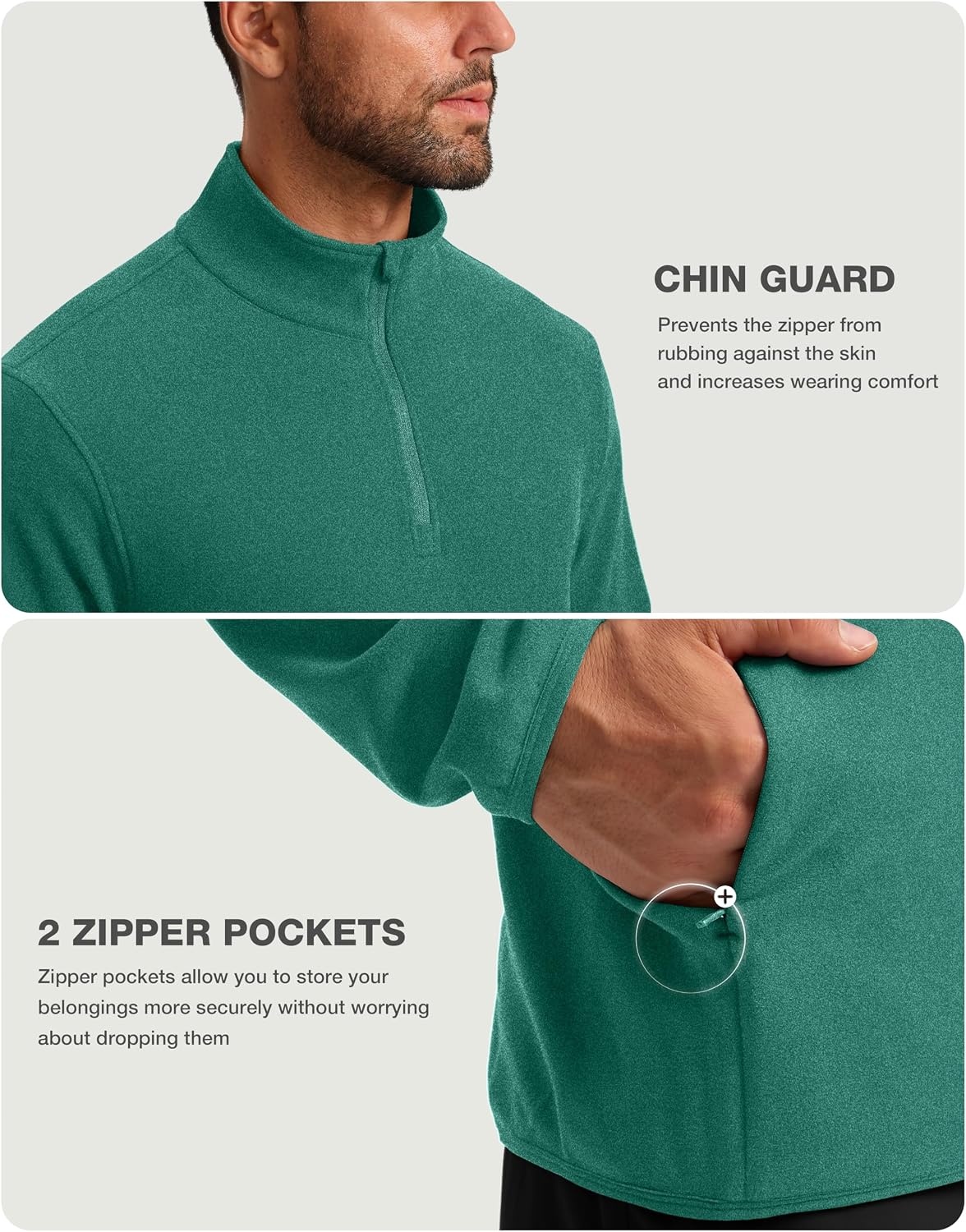 image:imageG Gradual Mens Quarter Zip Pullover Fleece with Zipper PocketsForest Green