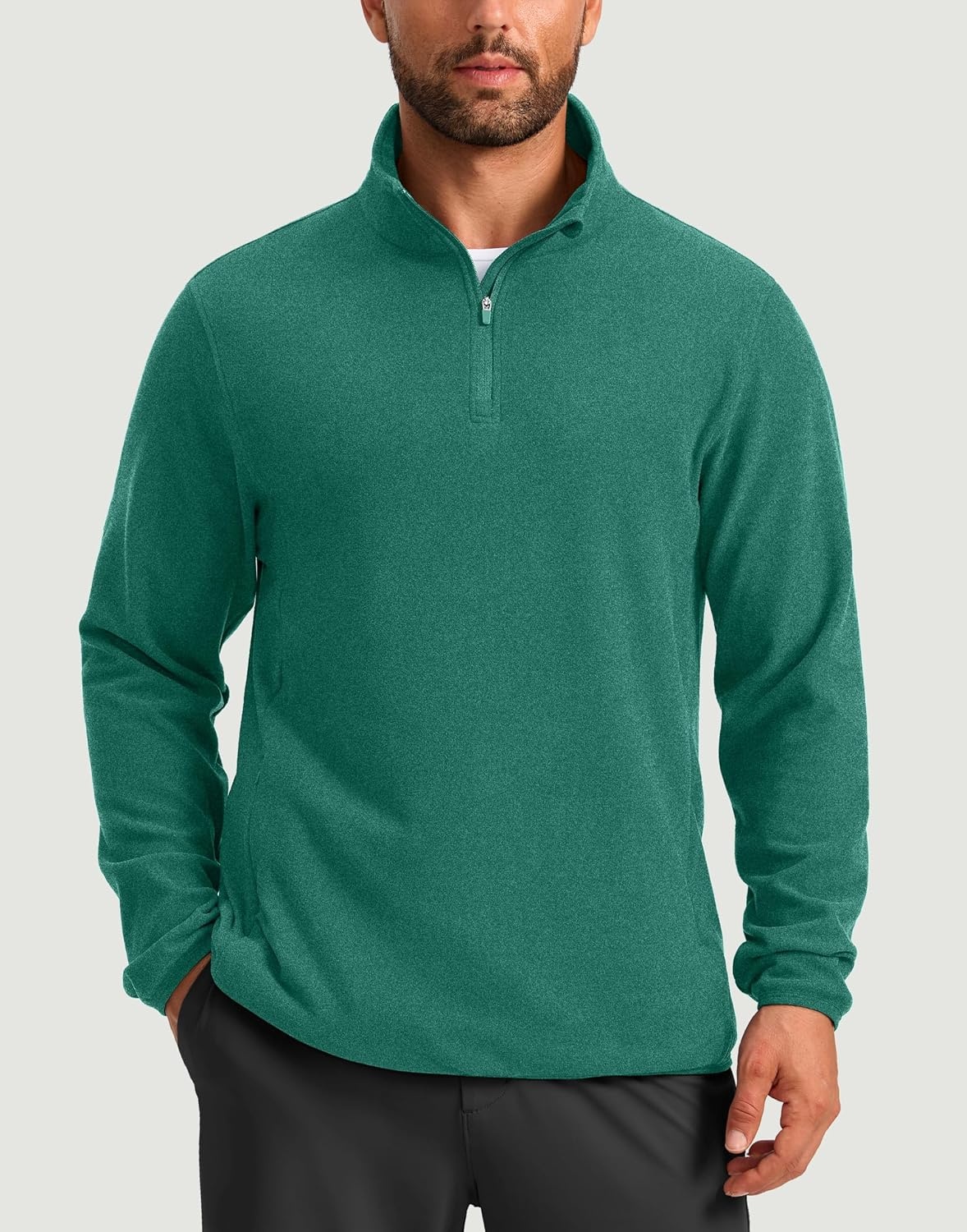 image:imageG Gradual Mens Quarter Zip Pullover Fleece with Zipper PocketsForest Green