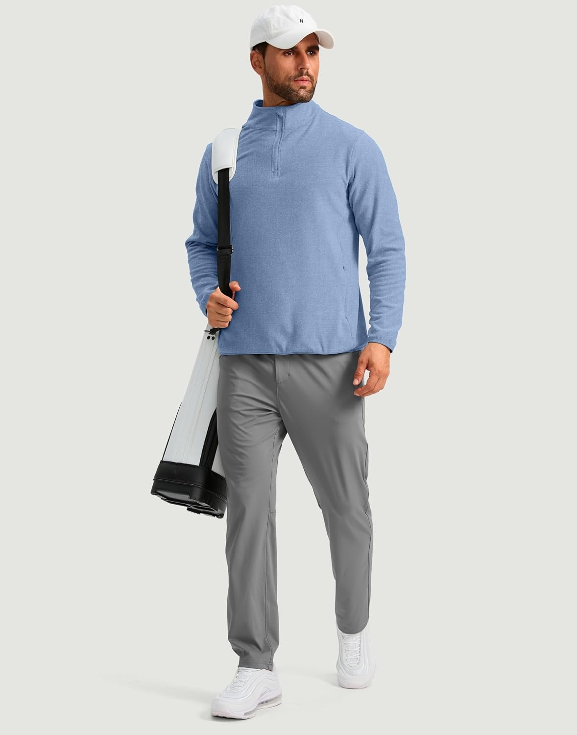 image:imageG Gradual Mens Quarter Zip Pullover Fleece with Zipper PocketsHeather Haze Blue
