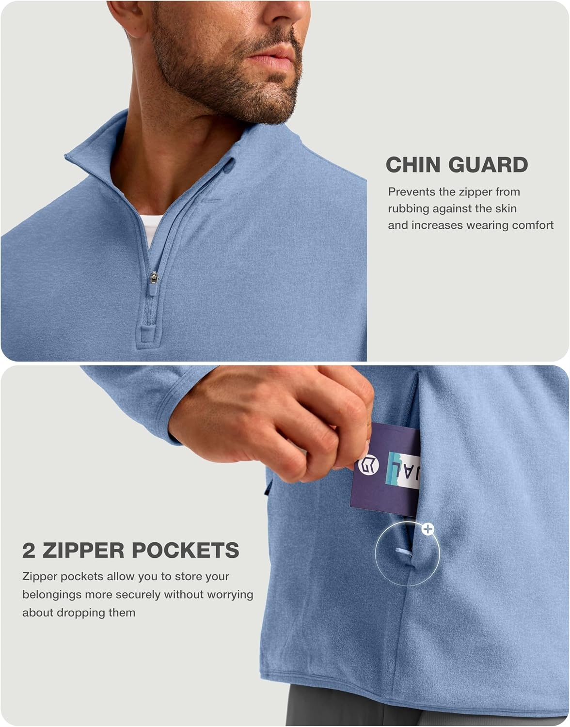 image:imageG Gradual Mens Quarter Zip Pullover Fleece with Zipper PocketsHeather Haze Blue