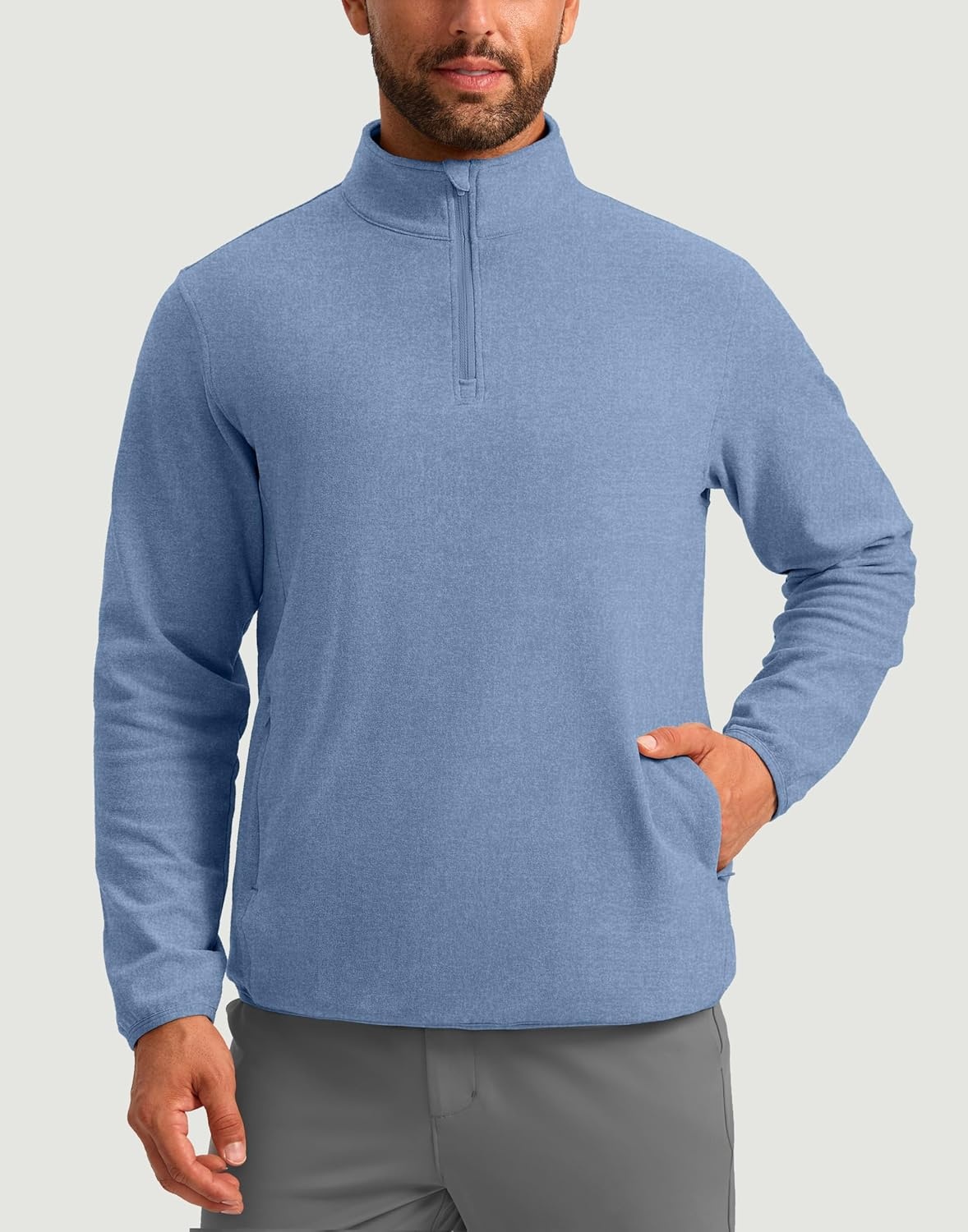 image:imageG Gradual Mens Quarter Zip Pullover Fleece with Zipper PocketsHeather Haze Blue