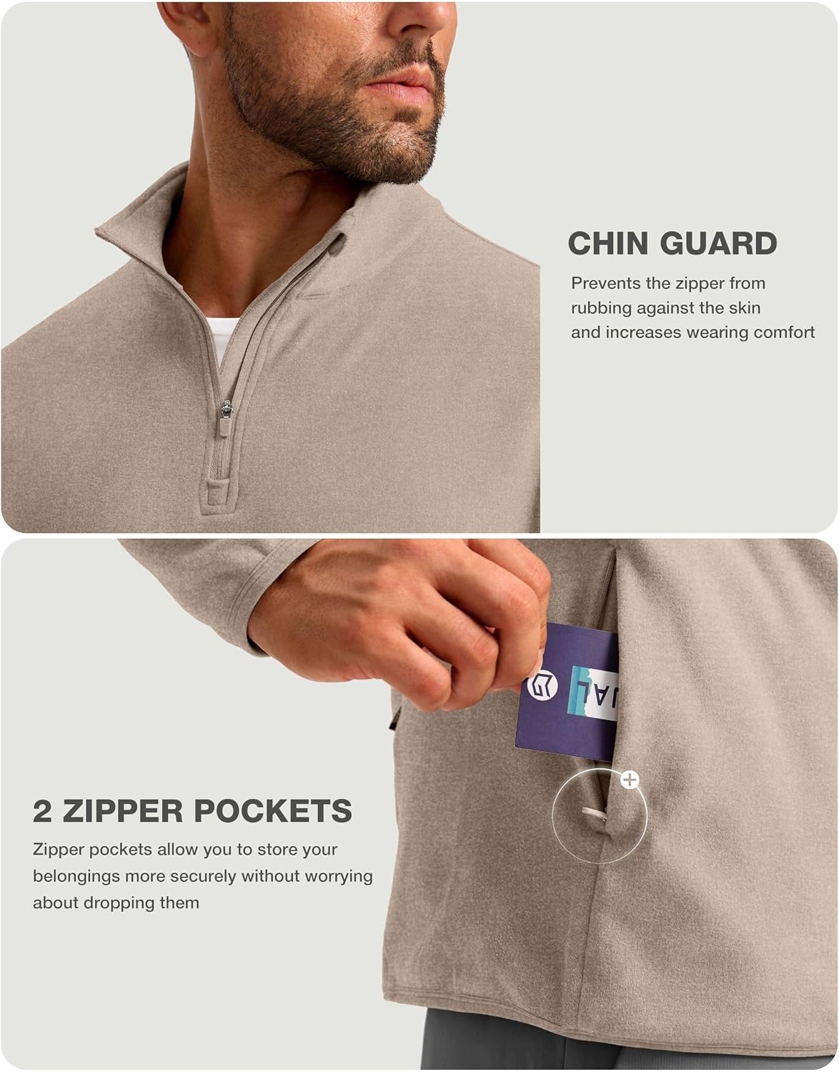 image:imageG Gradual Mens Quarter Zip Pullover Fleece with Zipper PocketsHeather Khaki
