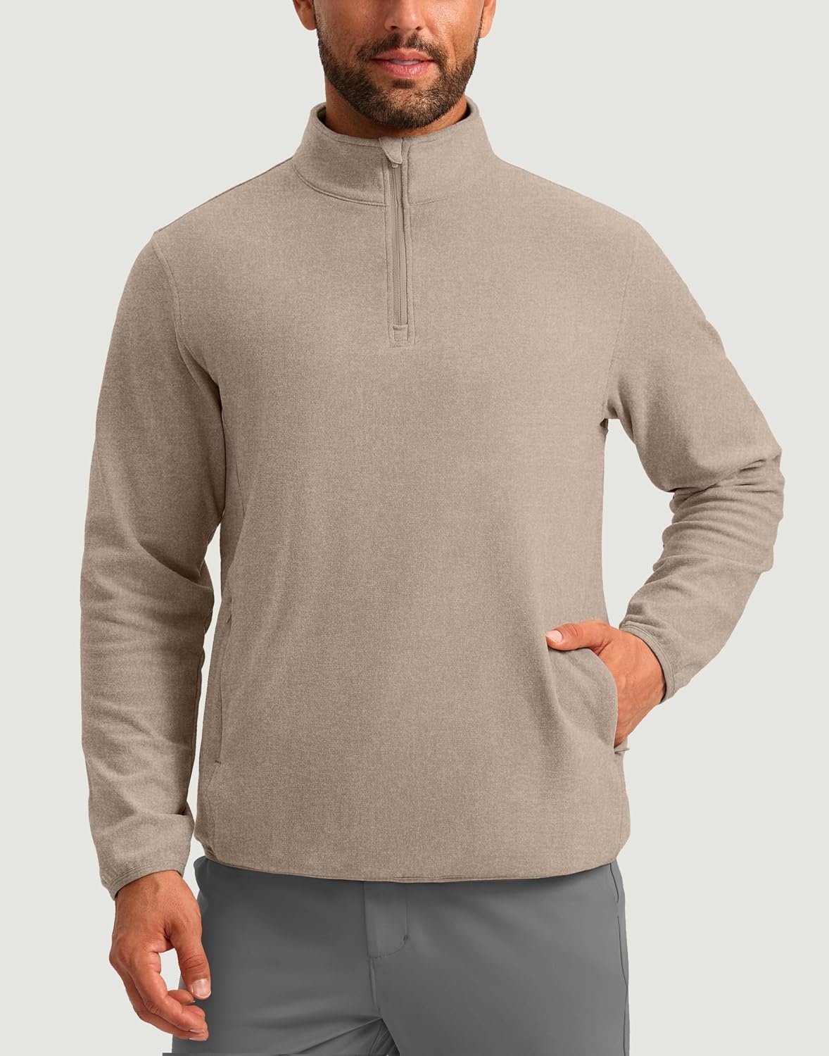 image:imageG Gradual Mens Quarter Zip Pullover Fleece with Zipper PocketsHeather Khaki